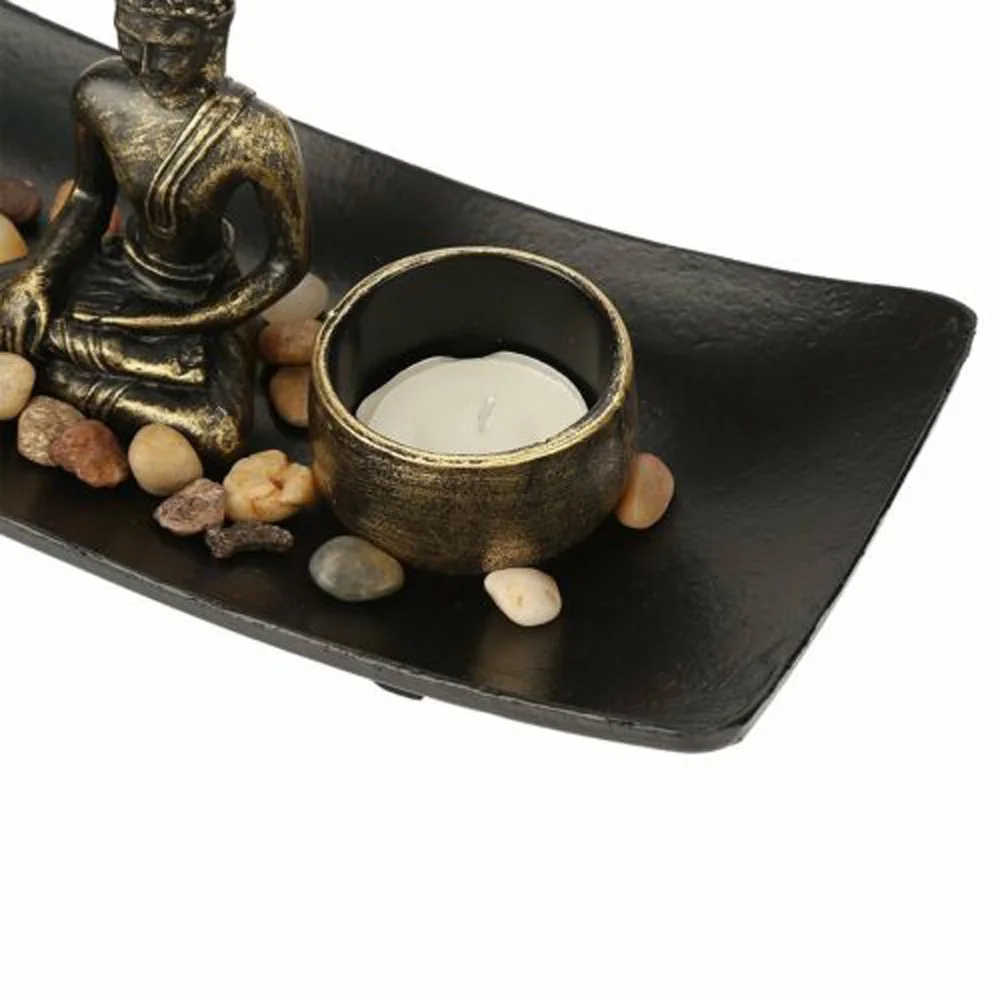 

Resin Buddha Figure Ornament Joss-stick Candle Holder Stone Sand Set Home Decor