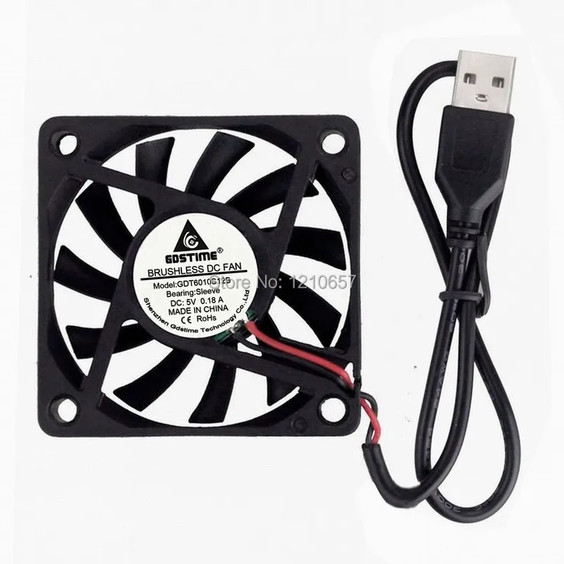 Gdstime DC 5V USB 6 см 60mm x 10mm 6010 Бесщеточный вентилятор охлаждения 2 шт. в партии|brushless cooling