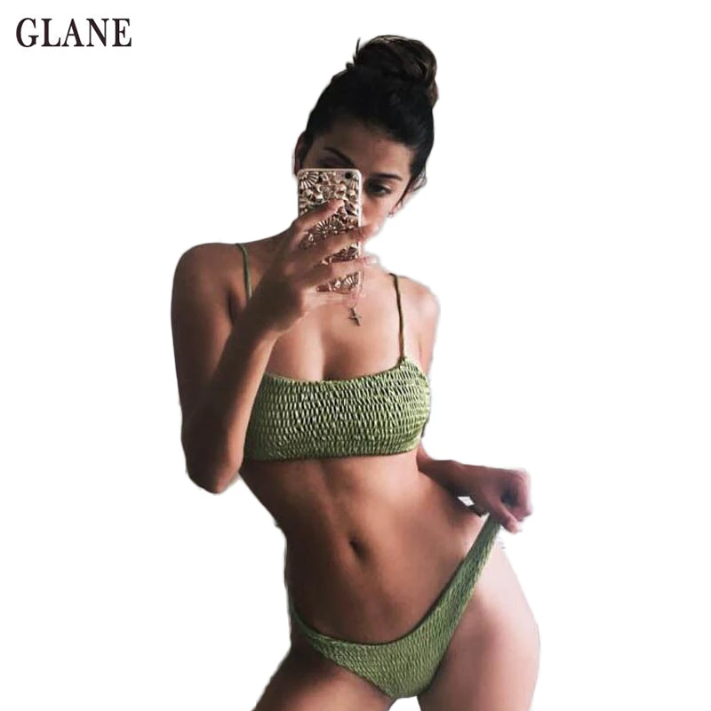 

Two Piece Women Sexy Push Up Bra Bikini Solid Swimwear e Swimsuit 2018 Summer Women Fold Bathing African Brazil Beachwear