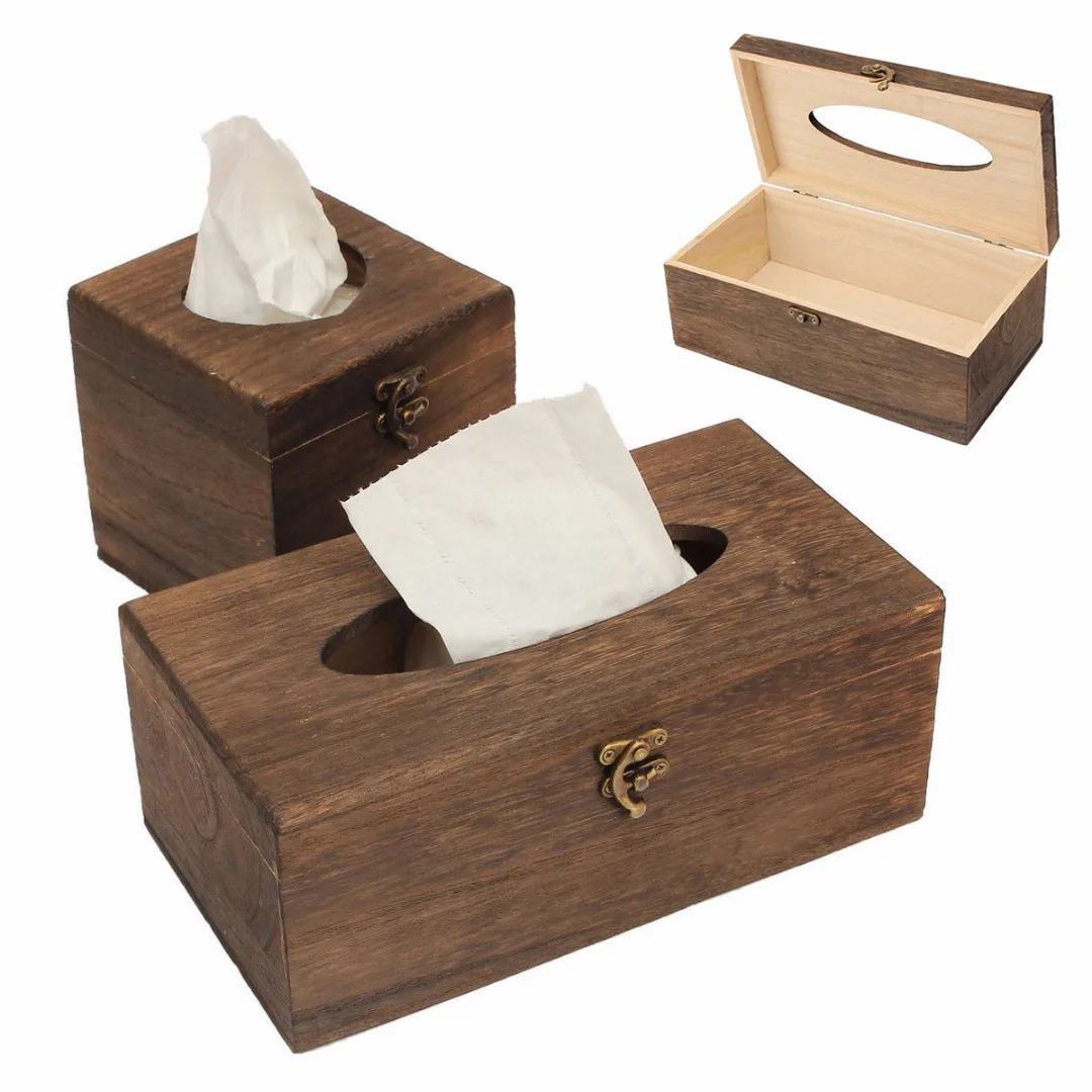 

2 SIzes Retro Wooden Tissue Paper Box Case Cover Napkin Holder Bar Home Decoration Newest