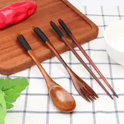 Япония Стиль Портативный деревянные палочки вилка, ложка, Посуда роскошный дизайн набор столовых приборов для путешествий E5M1