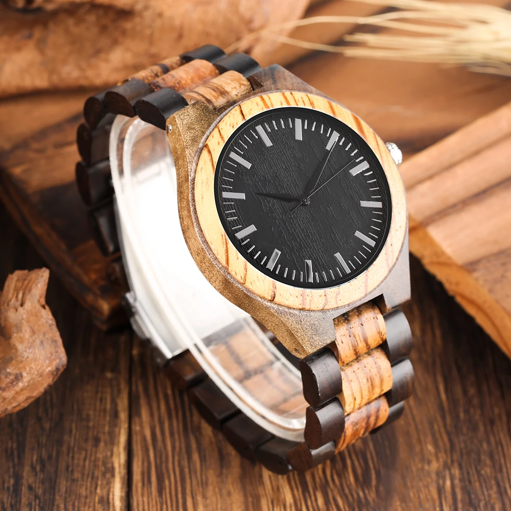 

Minimalise Wooden Wrist Watches for Men Fashion Analog Quartz Wood Watch for Man Zebra with Black Sandalwood Wood Bangle Watches