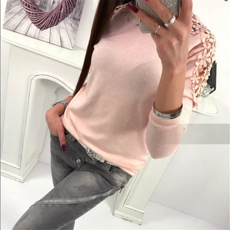 

Women Basic Lace Floral Patchwork Long Sleeve Tops 2019 Spring Autumn Tee Shirt Female Korean Style Cotton New Plus Size XL