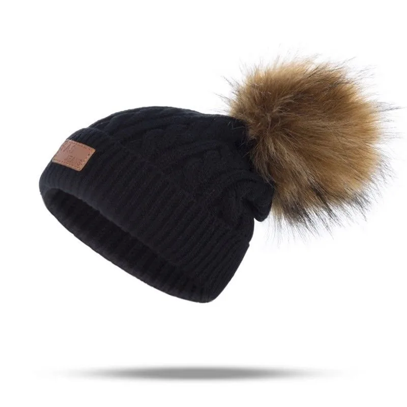 

Newborn Winter Warm Faux Fur Ball Infant Baby Crochet Hat Solid Color Unisex Beanie Baby Cap Kids Hats For Boy Girl