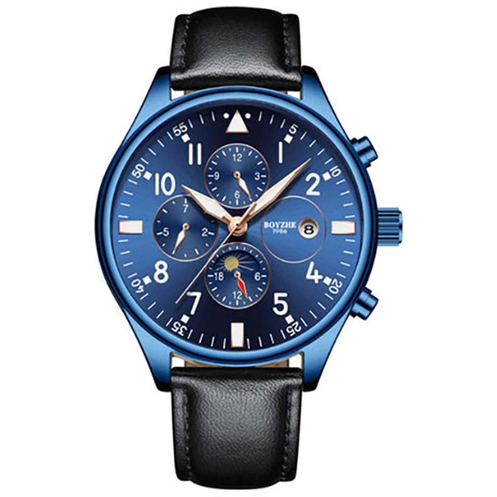 

BOYZHE WL003-P Watch Brand Luminous Waterproof Business Full-automatic Mechanical Men Leather Wrist Watch with Gift Box