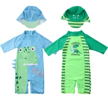 Одежда для маленьких девочек, Детский защитный купальный костюм, костюм для плавания для мальчиков и девочек+ шапочка, комплект одежды с динозавром, быстросохнущая одежда