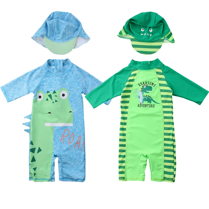 

Baby Girl Clothes Kid Protective Swimwear Rash Swimsuit Girl Boy Swim+Hat Costume Set Dimensional Dinosaur Quick Drying Cloth