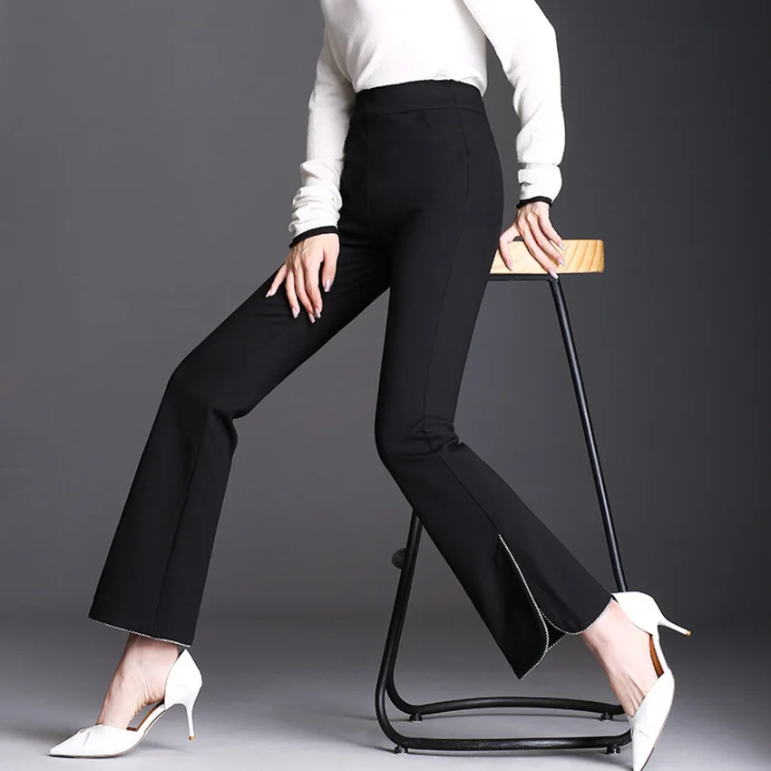 

2019 Women High Waist Elastic Flare Pants Casual OL Lady Trousers Women Clothing Office Black Pants Pantalon Femme Plus Size
