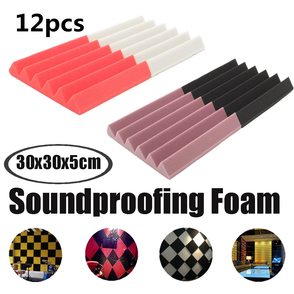 

12pcs 305 x 305 x 45mm Soundproofing Foam Acoustic Foam Sound Insulation Studio Room Absorption Wedge Tiles Foam