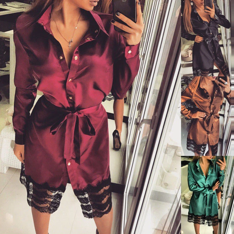 

Vintage Women Dress New Arrival Ladies Long Sleeve Dresses Midi Lace Dresses Women Evening Sleepwear Casual Nightwear Sexy Dress