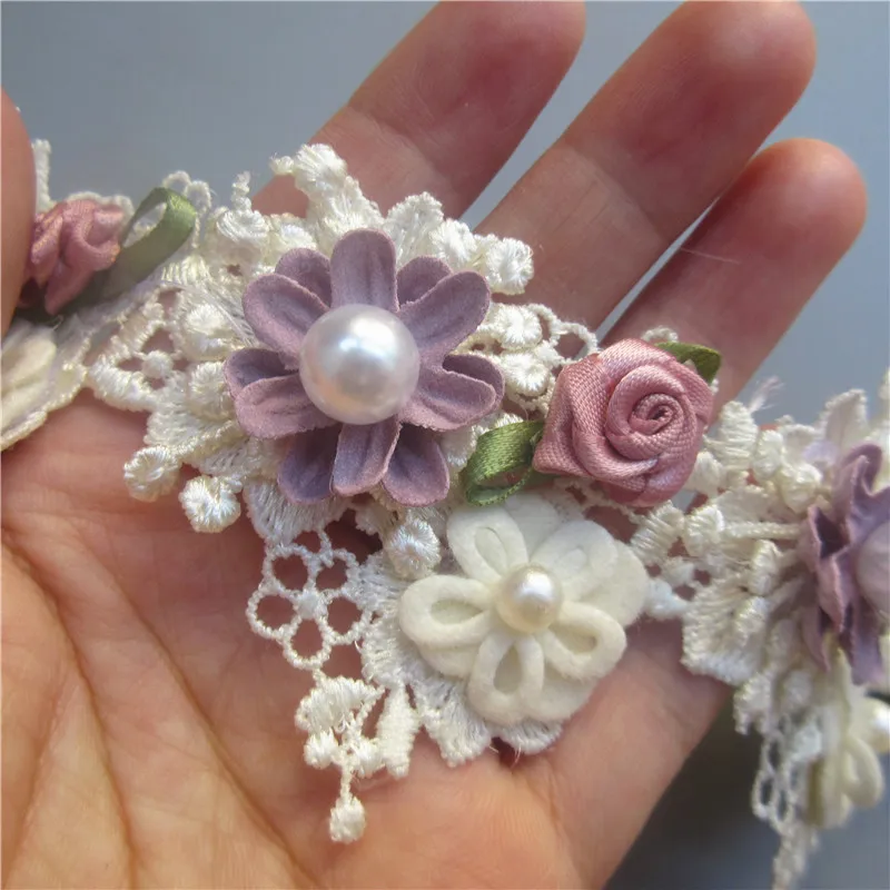 1 Yard Rose Flower Pearl Embroidered Lace Trim Ribbon Fabric Sewing Applique Supplies Craft For Costume Dress Hat Decoration lace fabric,lace ribbon,lace sewing supplies,lace sewing accessories,lace decoration,lace accessories,lace garment accessories