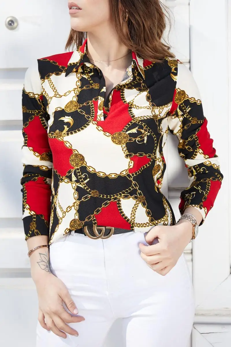 

Xhan Women Black Chain Print Blouse 9KXK2-40663-02