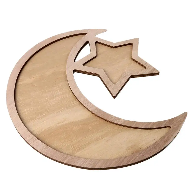 

Rustic Wooden Crescent Moon Food Tray Ramadan Party Food Serving Tableware Dessert Pastry Tray Display Holder Festival Decor