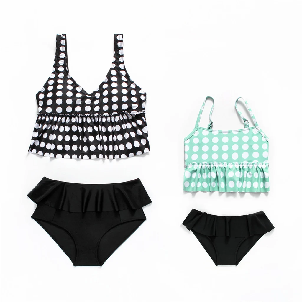 Conjunto de Bikini de lunares, traje de baño para niñas, traje de baño