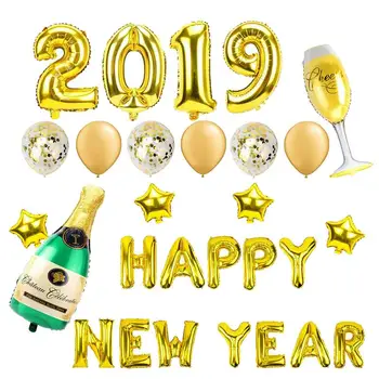 

16 Inch 2019 Happy New Year Happy Letter Aluminum Balloon Set New Year's Day Decoration Balloons Decorations Event Party Supply