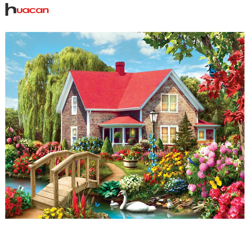 

Huacan Diamond Painting,Full,Red House,5D,Needlework,Rhinestone,Mosaic,Diamond Embroidery,Cross Stitch,Landscape,Home Decor