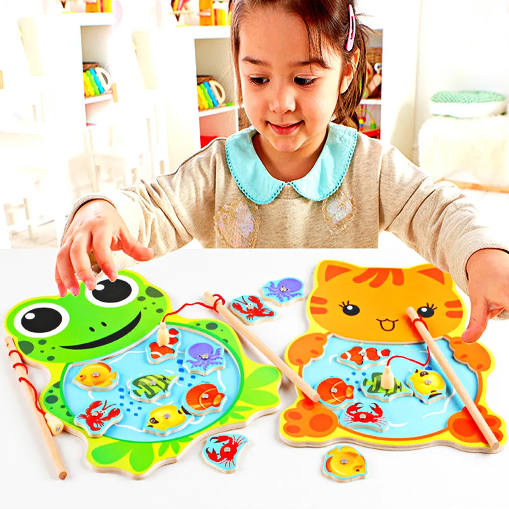 Деревянный детский игрушки магнитная игра рыбалка Jigsaw Board 3D образовательные