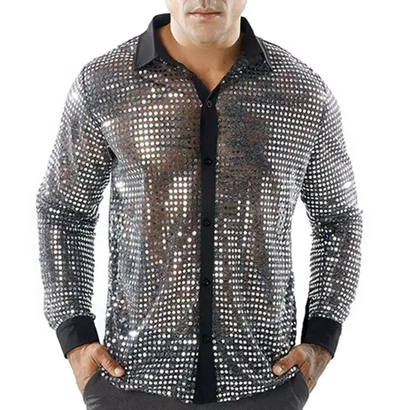 Buy Fashion Dots Glitter Sequins Mens Shirt Shiny Long