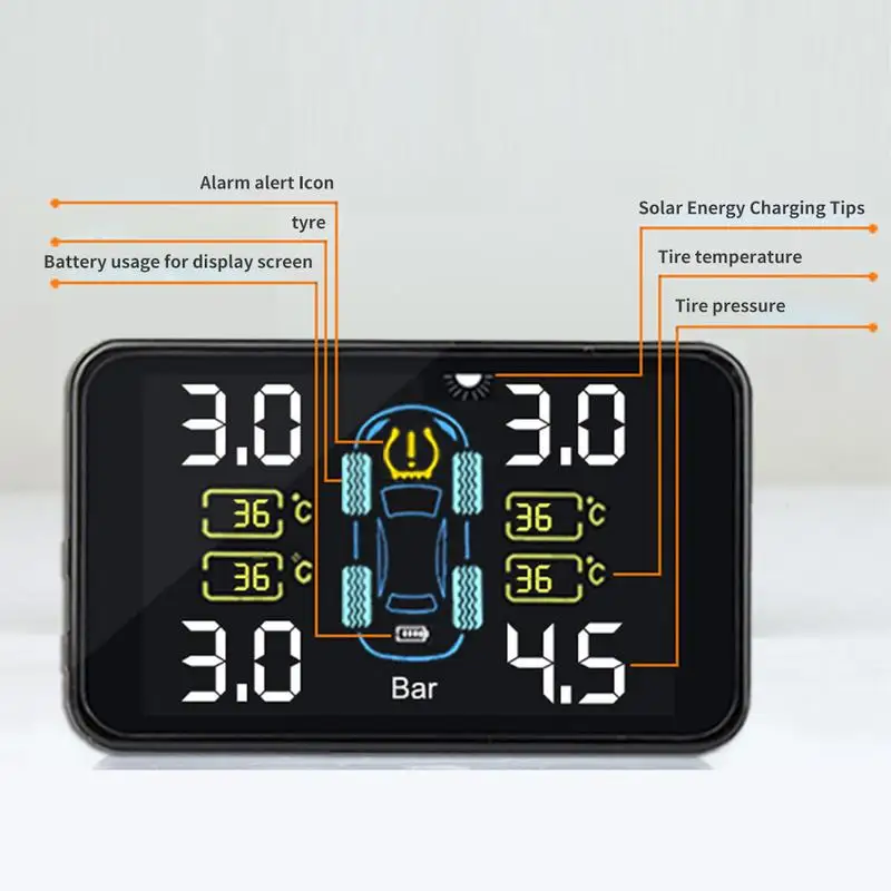 Датчик давления в шинах TPMS, солнечный датчик давления в шинах, сигнализация TPMS, внешний внутренний датчик s с 4 датчиками s