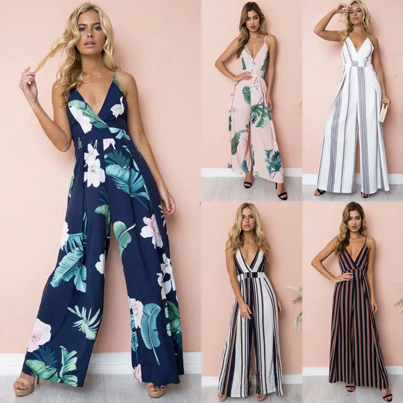 

Women Fashion Casual Boho Floral Vacation Jumpsuit Long Jumpsuit Sleeveless Loose Pants