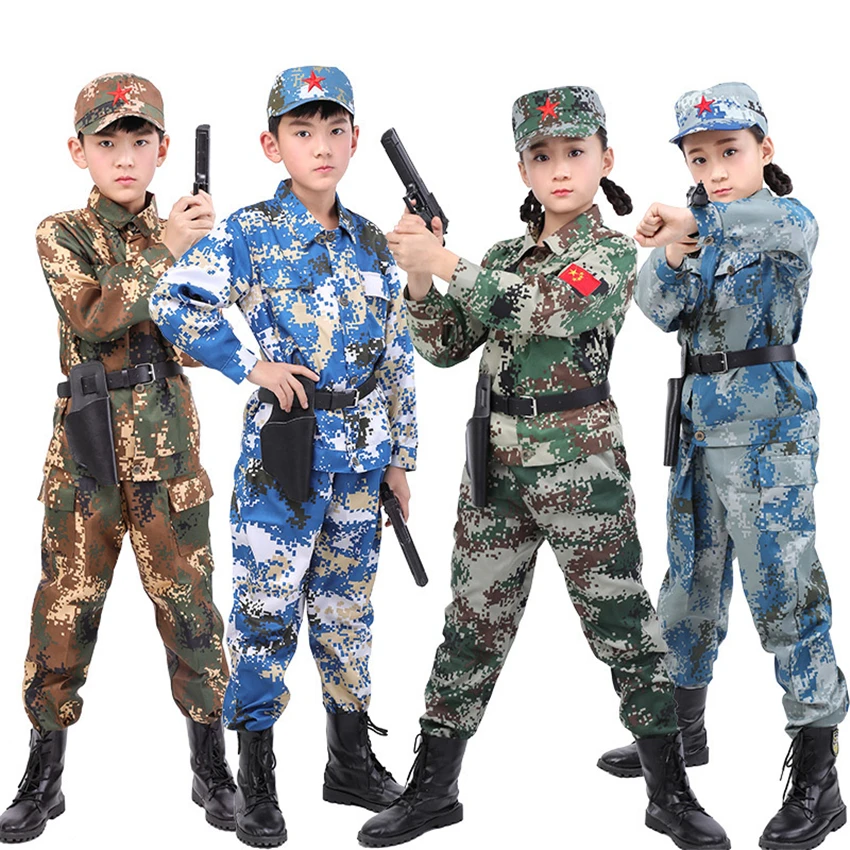 

100-180cm Unisex Military Suits Kids Tactical Equipment Camouflage Jacket Combat Training Army Uniform Summer Camp Costumes