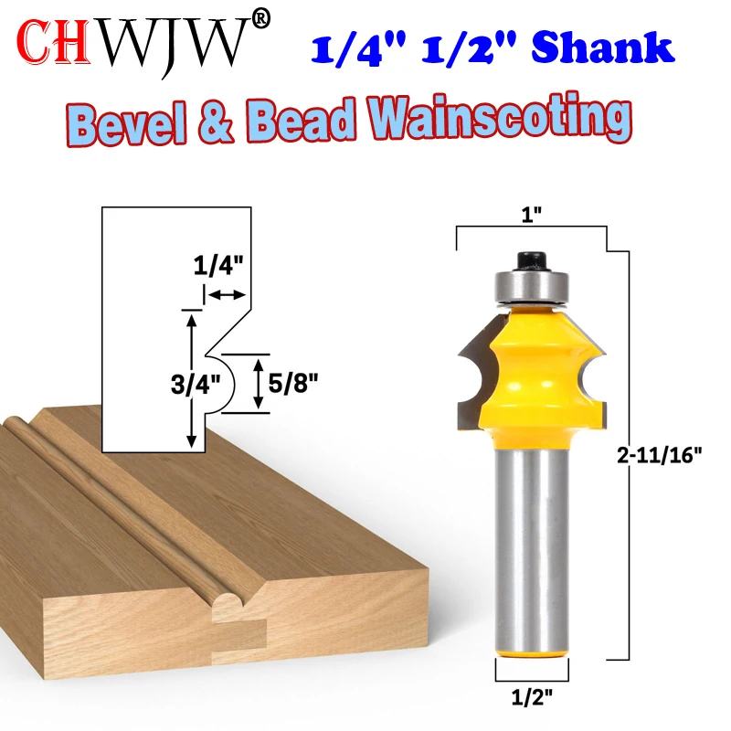

1pc 1/4" 1/2" Shank Bevel & Bead Wainscoting Router Bit - CHWJW 13111