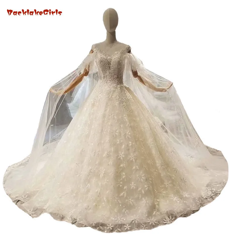 Mejordescuento 2018 Champagne Tul Encaje Sin Mangas Capilla Tren Vestidos De Novia Espalda Descubierta Vestido De Fiesta Vintage Vestidos De Novia Vestido De Noiva Real May 2020