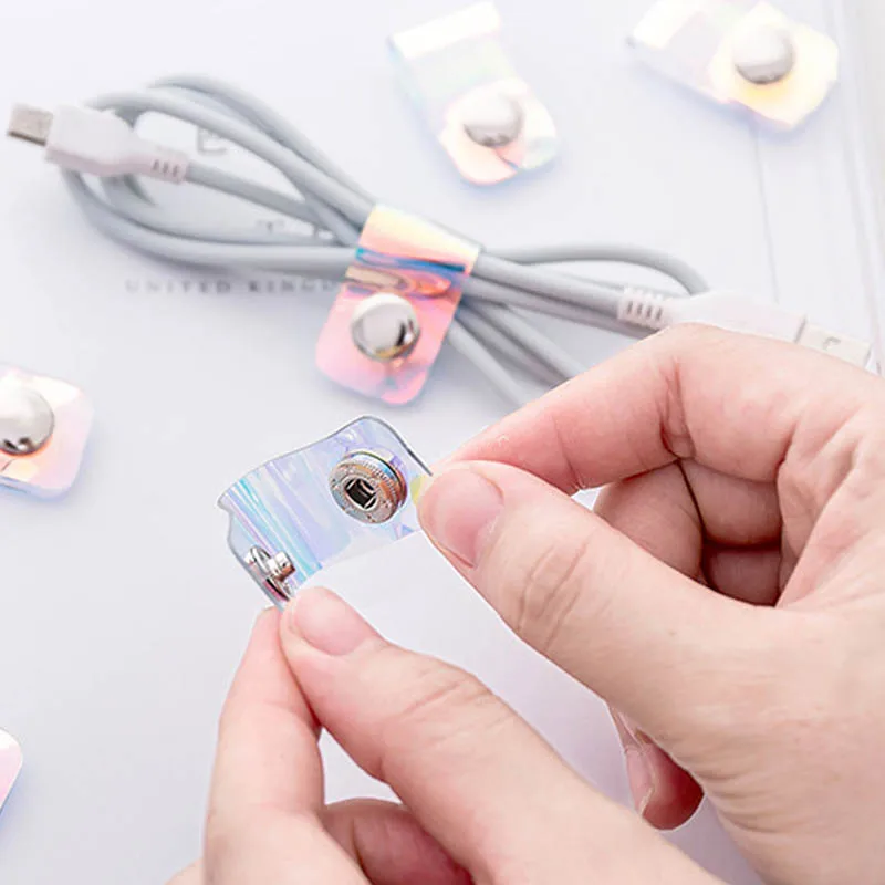 

5Pcs Portable Storage Hub Colorful Collection Buckles PVC Laser Data line Individual Buckles Home Office Storage Tools