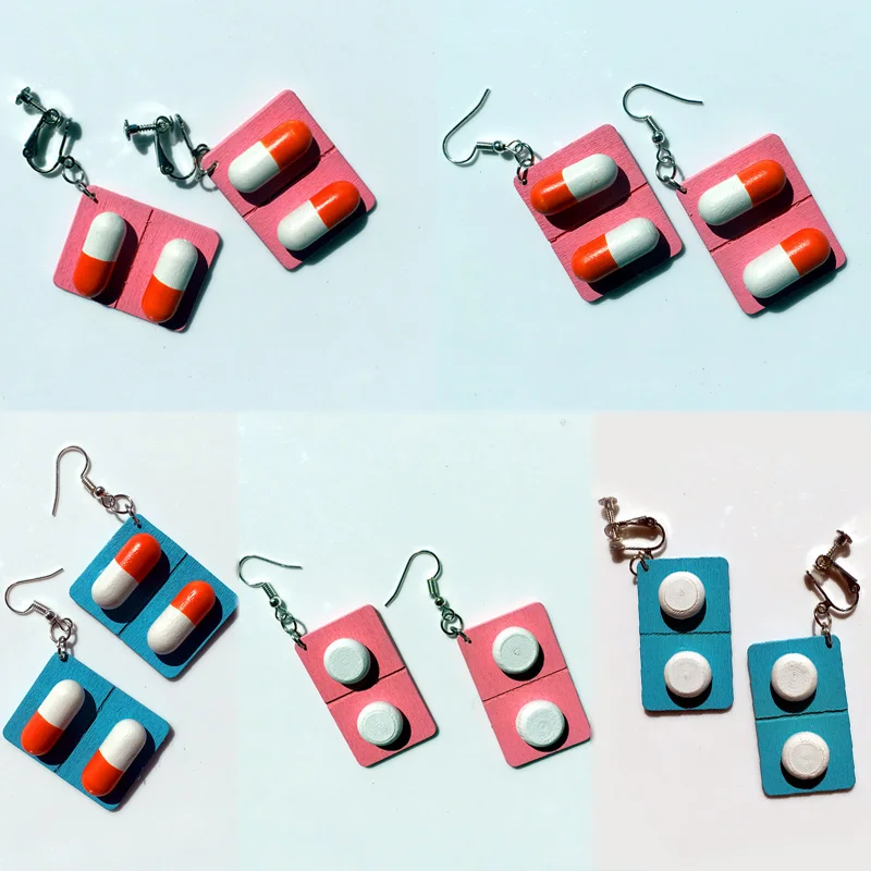 

Drop Earring Medicine Ear Hoop Unique Creative Ear Clip Cute Lovely Pills 1Pair Fashion Jewelry Seaside Wooden Capsule Exquesite