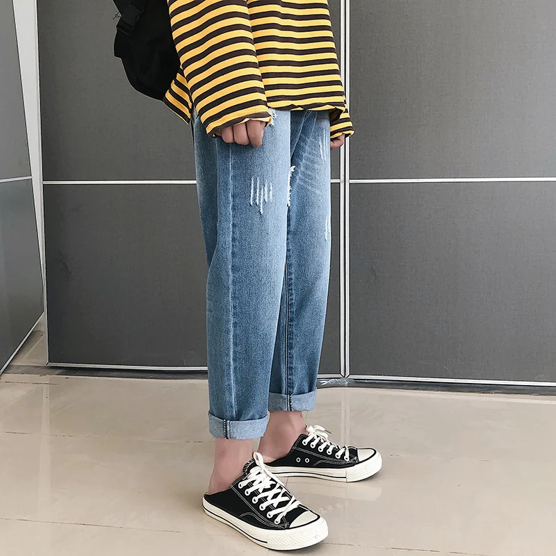 

2019 new baggy homme men Holes summer blue Jeans brand big size Male Nine Part Directly Cuffless Trousers