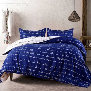 

2/3 Piece Microfiber Duvet Cover Set Decorative English Love Letter Pattern Romantic Stiching Color Bedding Set with Pillow Sham