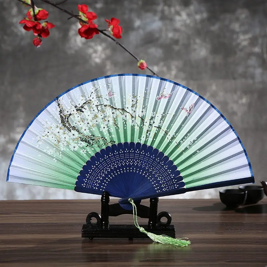 

Women Japanese Style Plum Blossom Cherry Blossom Butterfly Bamboo Folding Prints Fan about 21cm