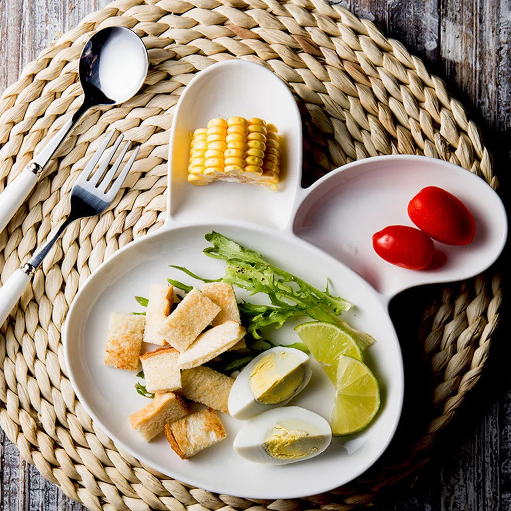 

Rabbit Dinner Plate Divided Baby Child Infant Training Feeding Dish Dinnerware Ceramic Porcelain Food Fruit Dish Tray Tableware