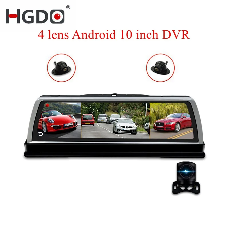 Автомобильный видеорегистратор HGDO 4G Android 4 объектива 10 дюймов GPS Wi Fi Full HD 1080P 2 + 32