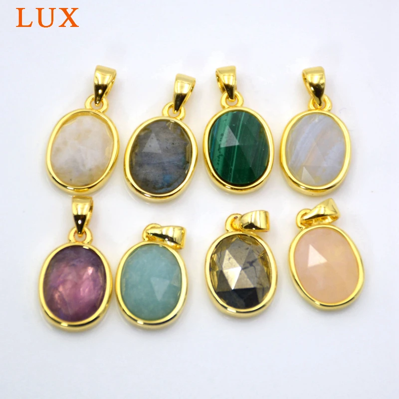 Natural Faceted Gem stone Pendant oval Stone Everyday Layering multi gems charm Simple Jewelry for Woman | Украшения и аксессуары