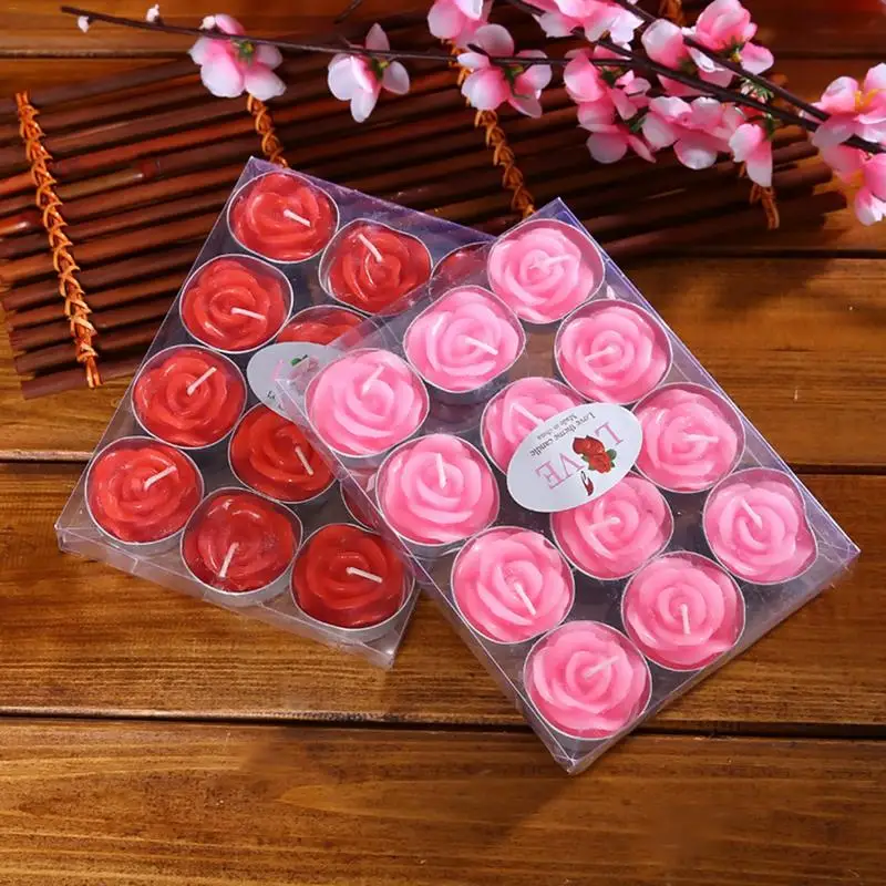 

12PCS/set Blinking Aromatherapy Smokeless Valentine's Day Delicate Boxed Rose Romantic Marriage Proposal Candles Decoration