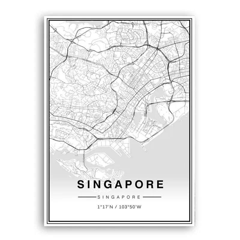 SURE LIFE минималистский Сингапур географические карты плакат печать на холсте Живопись черный и белый Путешествия стены книги по искусству фотографии
