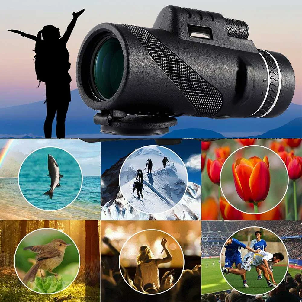 40x60 HD تلسكوب المحمولة في الهواء الطلق التخييم السفر مناظير عسكرية المزدوج البصريات التكبير يده للرؤية الليلية