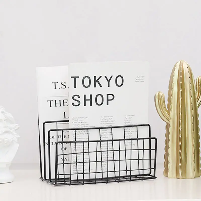 الشمال نمط الحديد الفن شبكة تخزين الرف حامل كتب ثلاثة طبقة سطح المكتب مجلة الرف منظم منزلي الديكور