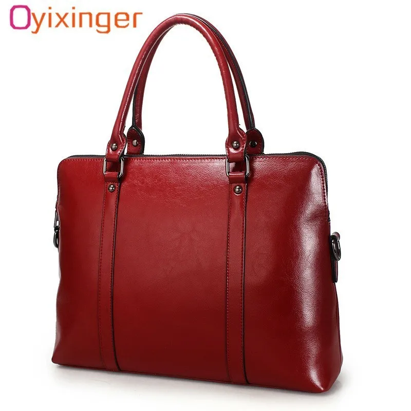 Oyixinger New 100% Genuine Leather Briefcase For Woman 14 inch Laptop Bag Women&#39;s Handbags ...