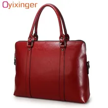 Oyixinger New 100% Genuine Leather Briefcase For Woman 14 inch Laptop Bag Women's Handbags Office Ladies Shoulder Messenger Bags