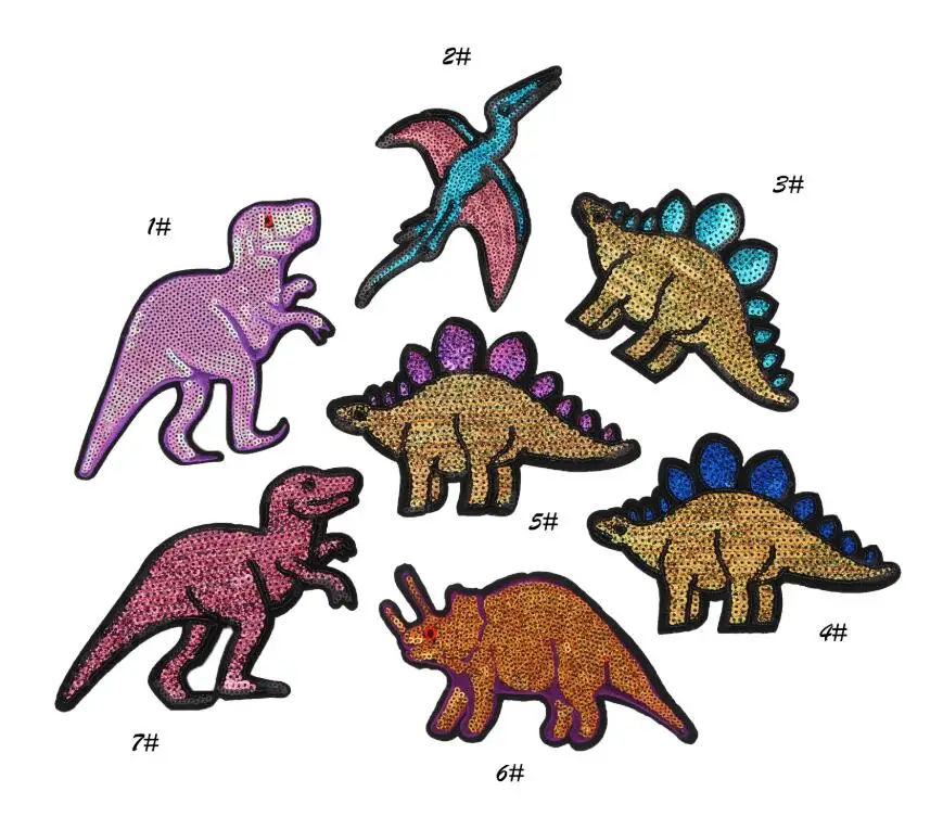 Dinosur блестки железа на заплатках вышитые аксессуары для одежды значки тканевые DIY