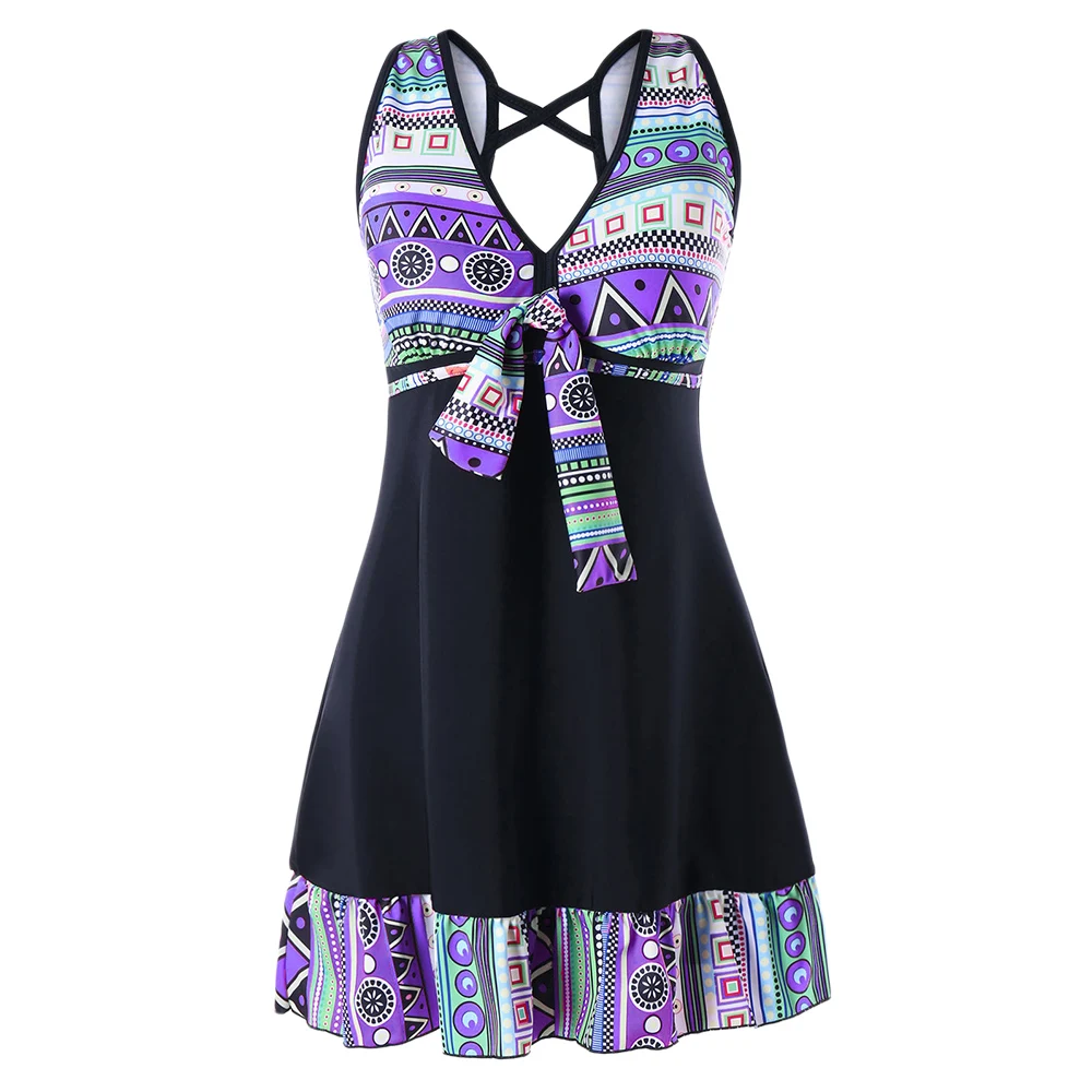 

Wipalo Plus Size Geometric Swing Large Size Retro Female Beach Dress Beach Women Set Sexy Boyshorts Two Piece Sets Beachwear 5XL