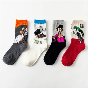 

Fashion Cartoon Art Classic Oil Painting Style Socks Women Men Unisex Cotton Harajuku Funny Middle Tube Socks