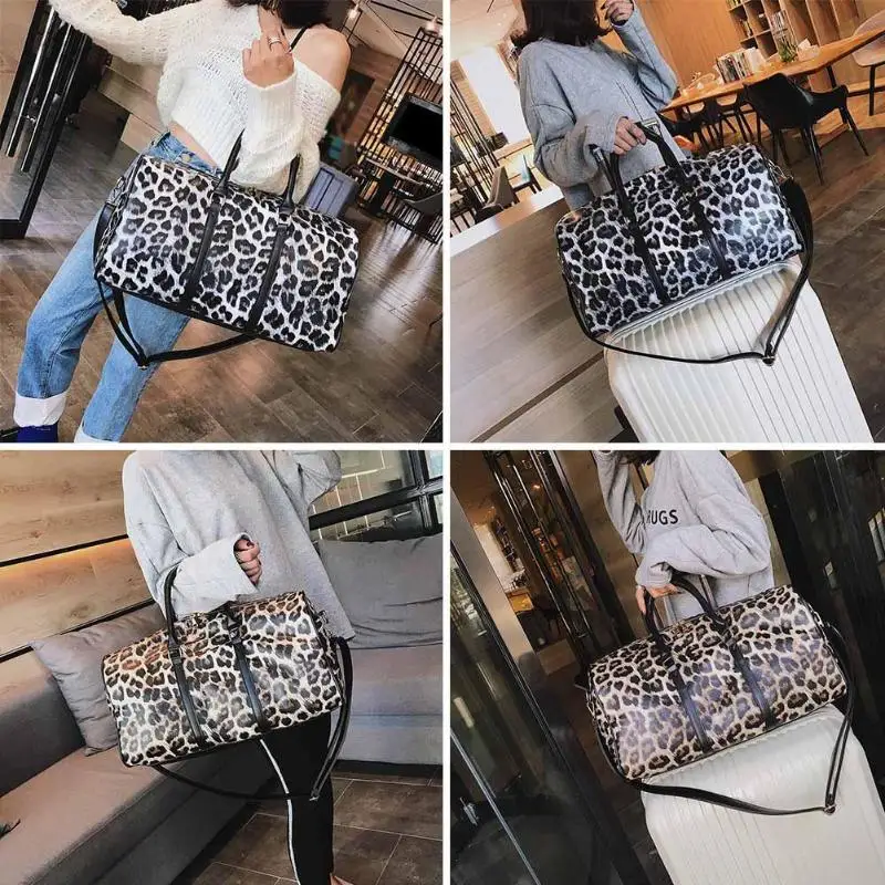أزياء المرأة الرافعة حقيبة يد كبيرة قدرة ليوبارد Crossbody السفر أكياس بو الجلود نهاية الأسبوع القماش الخشن حقيبة ساعي
