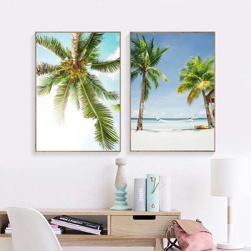 Скандинавский простой пальмовое искусство Принт природа постер с ландшафтом холст живопись Современная домашняя отделка спальни пляж настенные картины