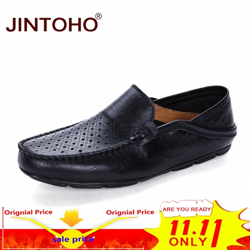 

JINTOHO Big Size Summer Breathable Men Casual Shoes Fashion Men Genuine Leather Shoes Brand Designer Shoes Leather Men Loafers