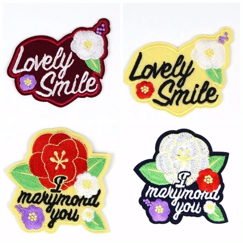 Letter Flower Embroidery Patches Iron On Applique Floral for Kids Bags Dress Clothes Cheap Lovely Smile Patchs DIY Clothing | Дом и сад
