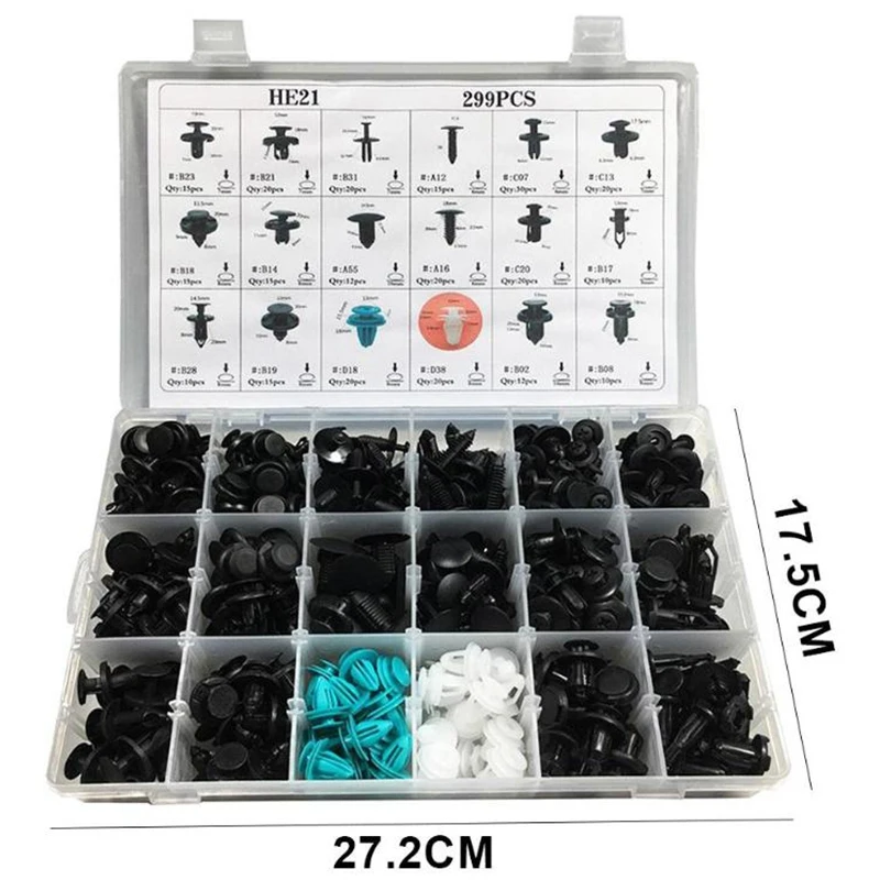 Ceny 299 sztuk zestaw 18 rozmiar Auto klipsy mocujące do samochodu pinezka nitowy klips wykończeniowy obudowa panelu wnętrze asortyment z pudełkiem