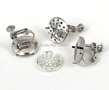

12mm Screw Back Clip On No pierced Clip Earrings Bases Round Prong pins Bezel Earring Findings DIY Settings Jewelry Accessories